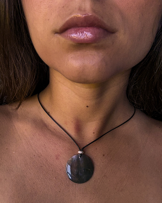 Gaia Necklace - Cord Necklace with Circle MOP and Sterling Beads