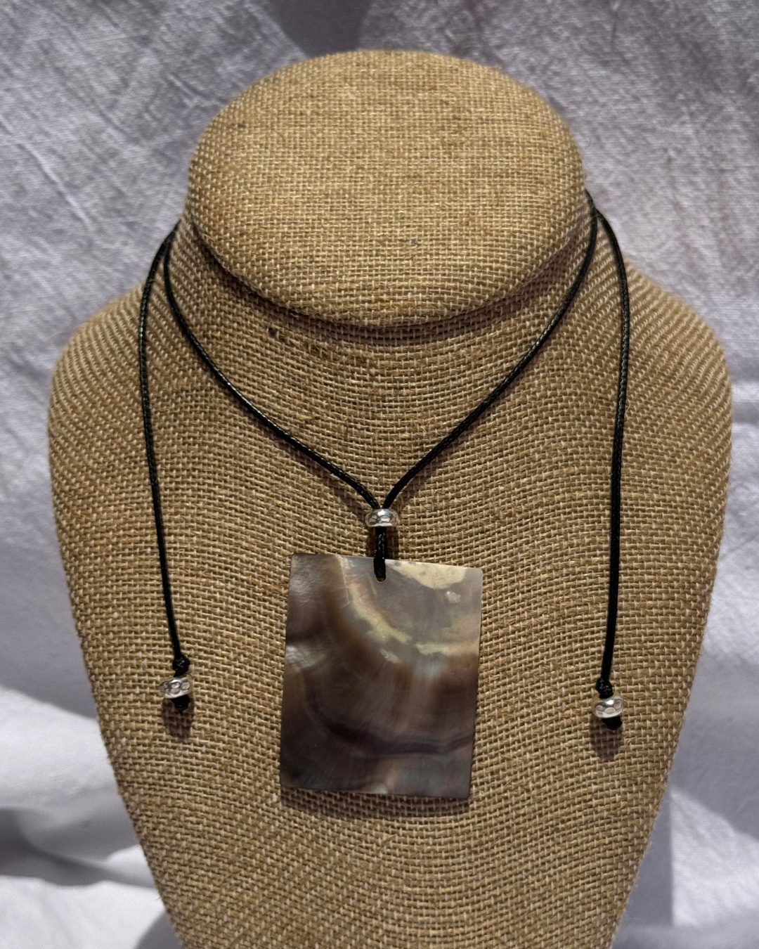 Gaia Necklace - Cord Necklace with Rectangle MOP and Sterling Beads