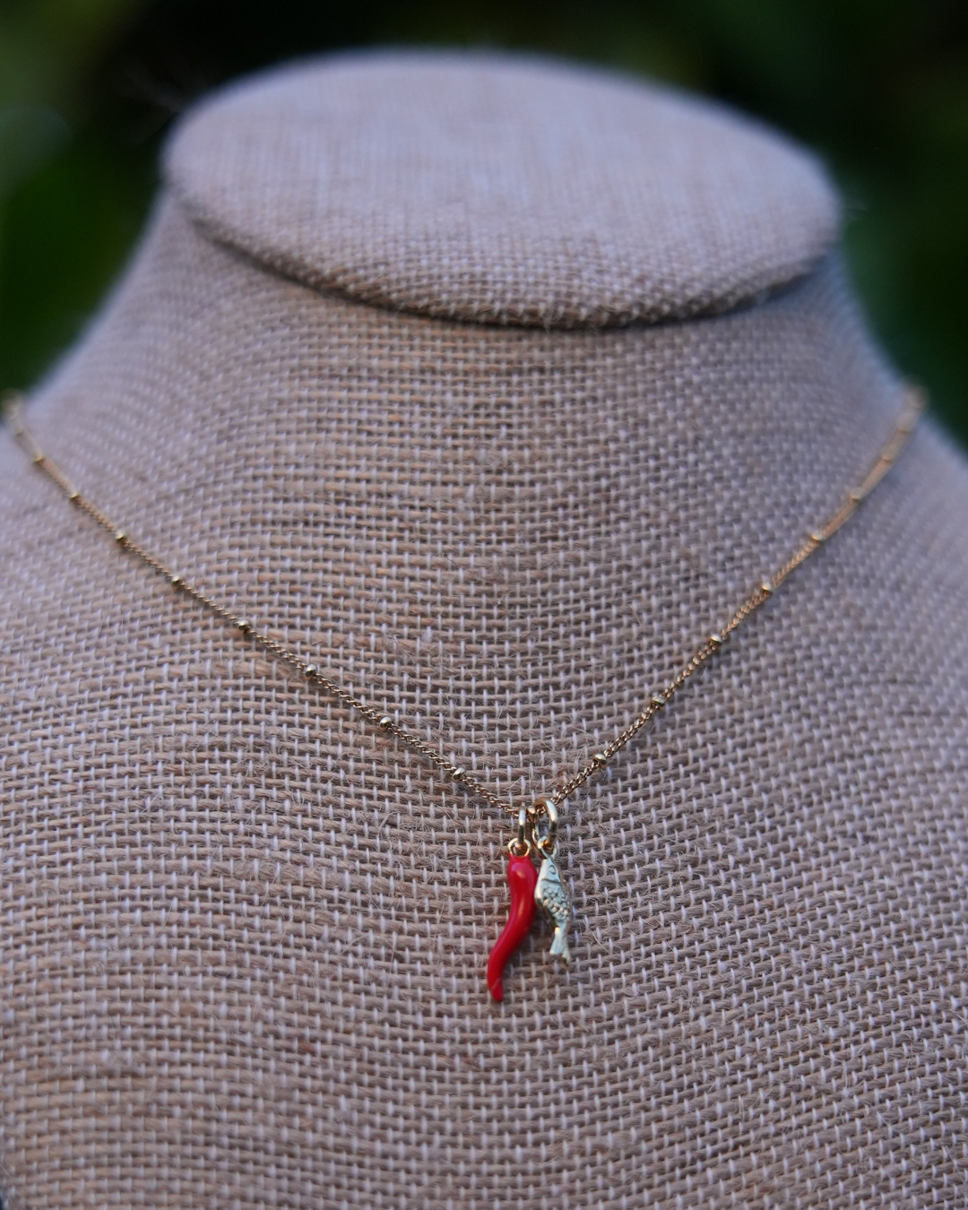 Handmade Custom Charm Necklace on a 14k gold-filled adjustable chain (16–18") with gold-filled findings. Choose charms like coral, shells, pearls, and more.