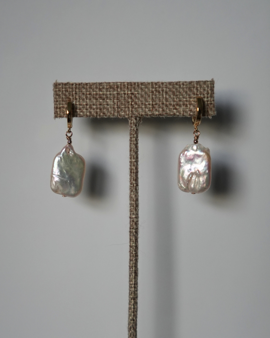 Rectangular Freshwater Pearl Huggie Earrings