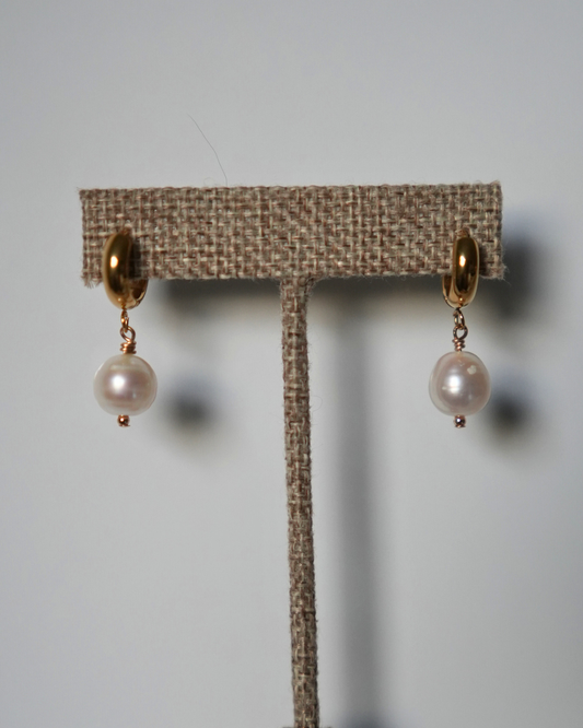 Chunky Freshwater Pearl Huggie Earrings