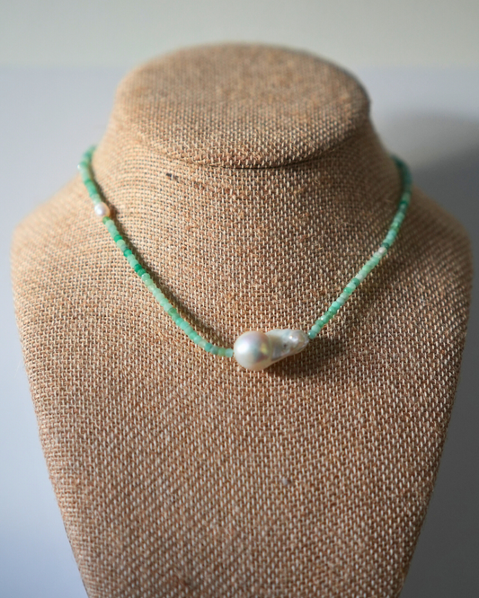 African Emerald & Pearl Choker