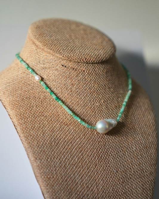 African Emerald & Pearl Choker