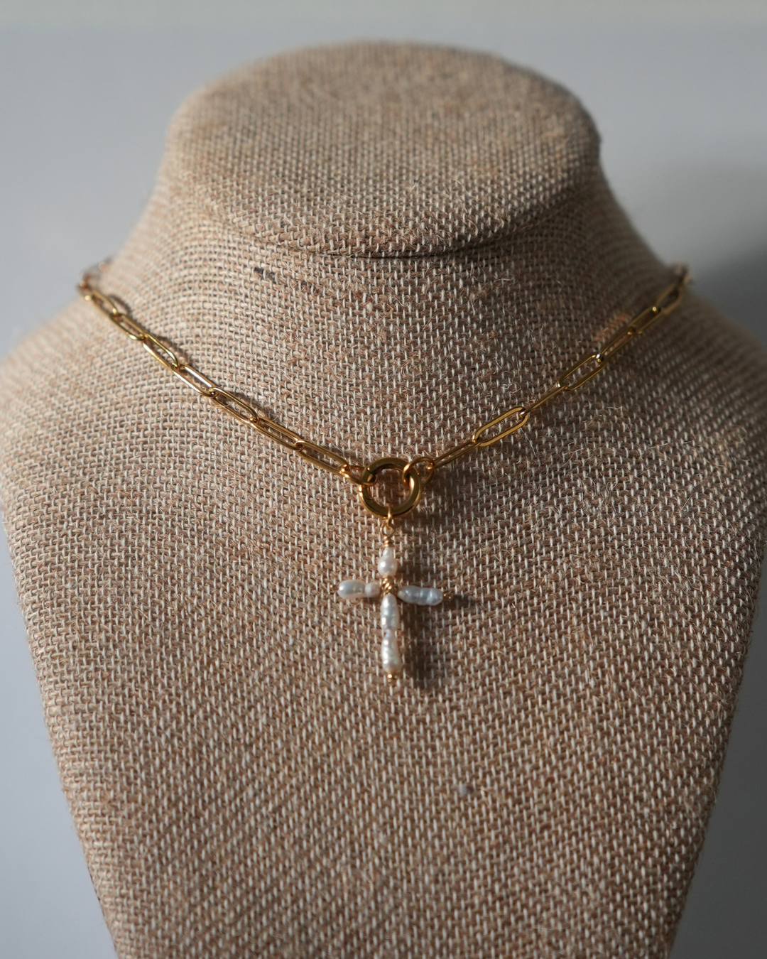Pearl Cross Charm Necklace