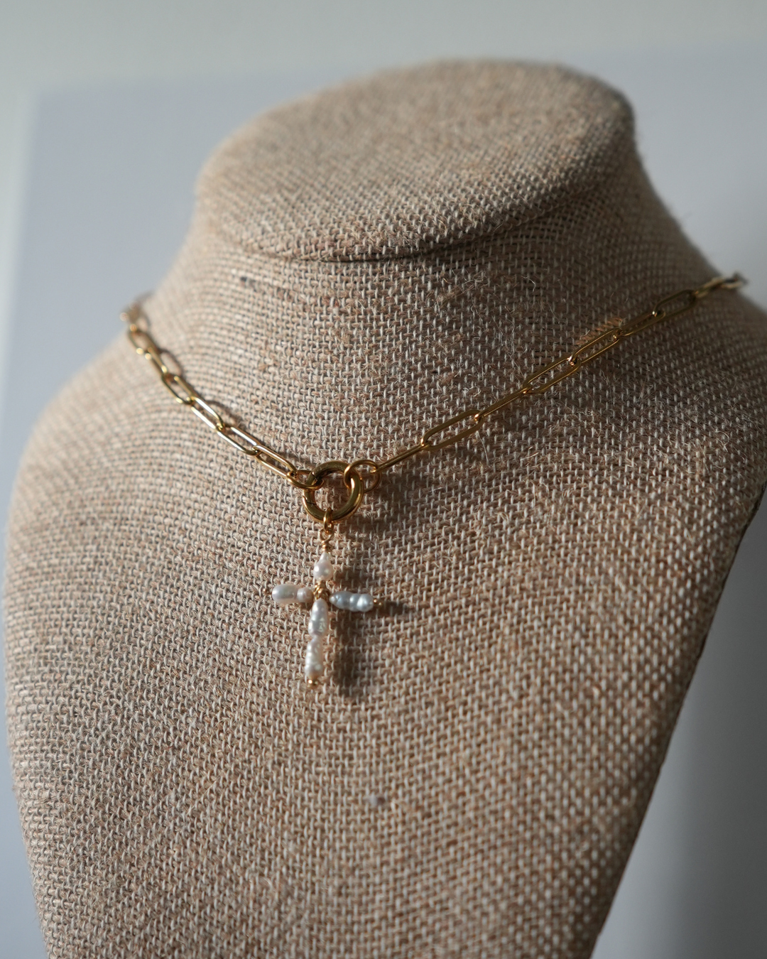 Pearl Cross Charm Necklace