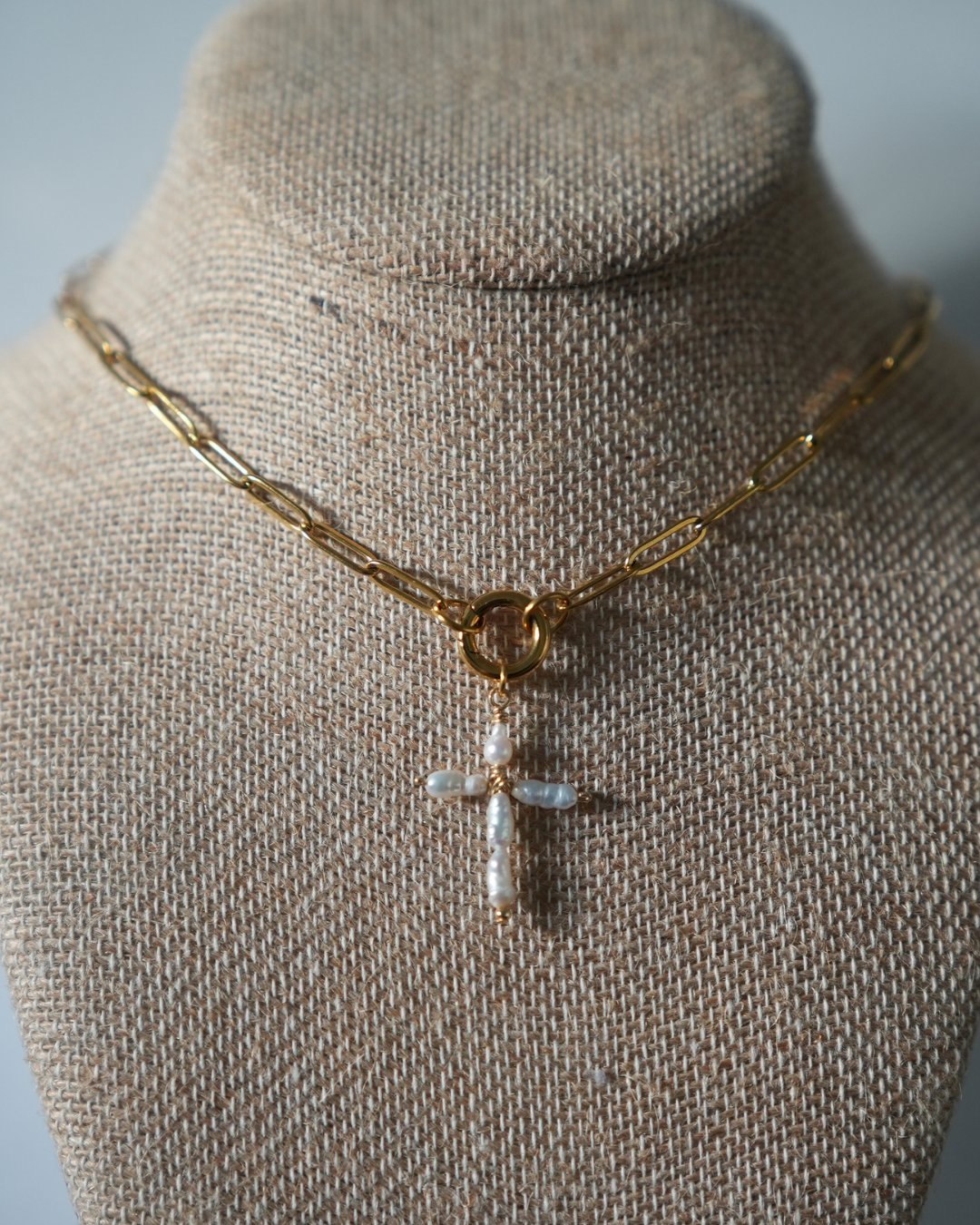 Pearl Cross Charm Necklace