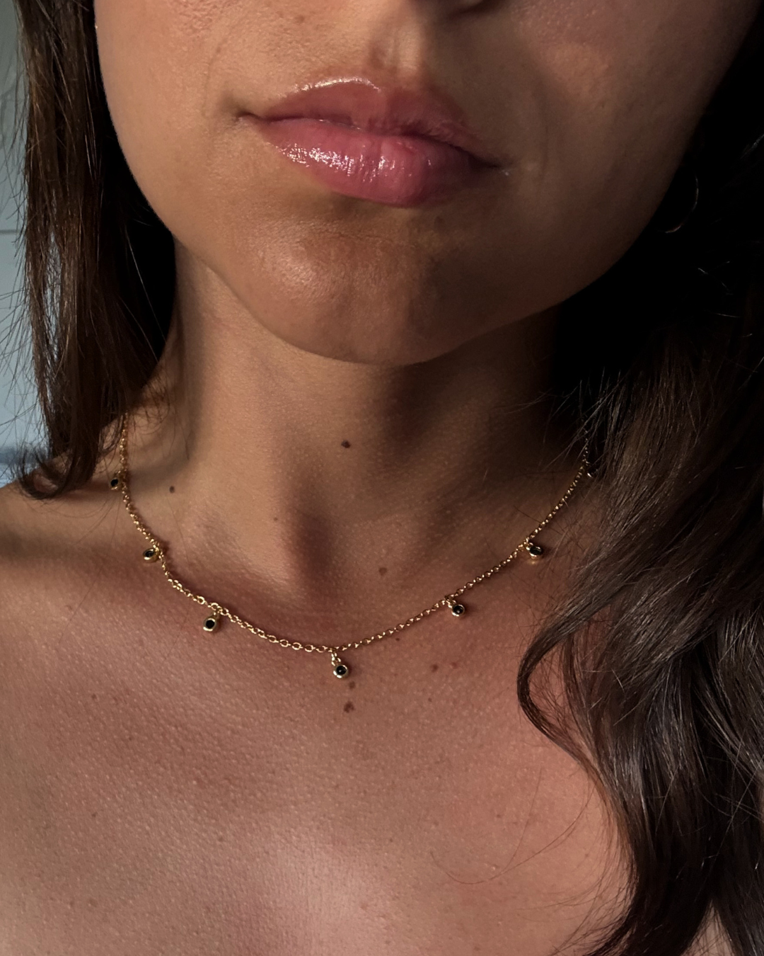 Noor Choker Necklace – Gold Dainty Charm Necklace with Black Accents