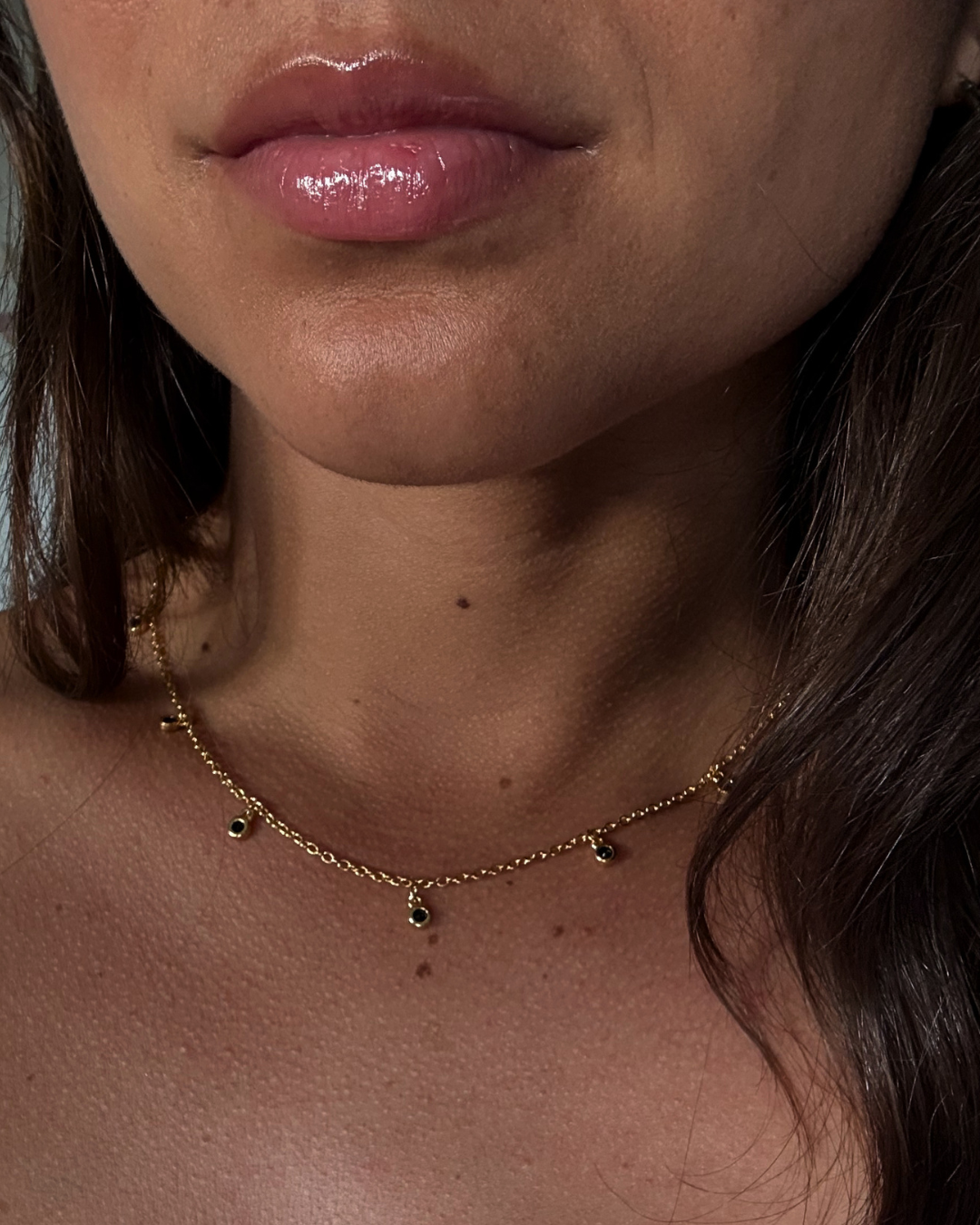 Noor Choker Necklace – Gold Dainty Charm Necklace with Black Accents