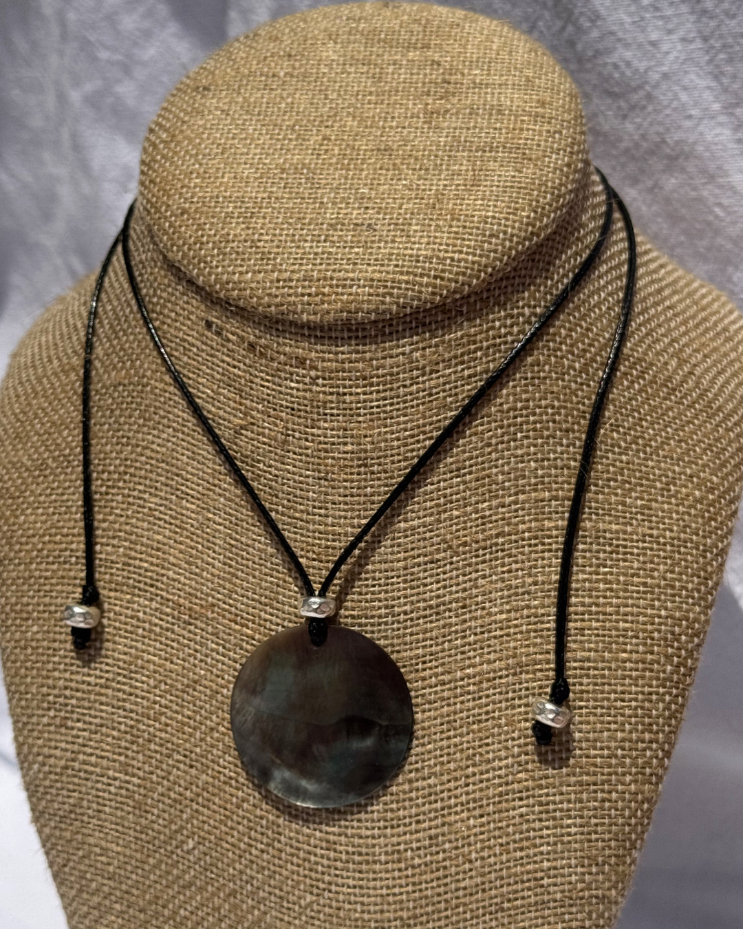 Gaia Necklace - Cord Necklace with Circle MOP and Sterling Beads