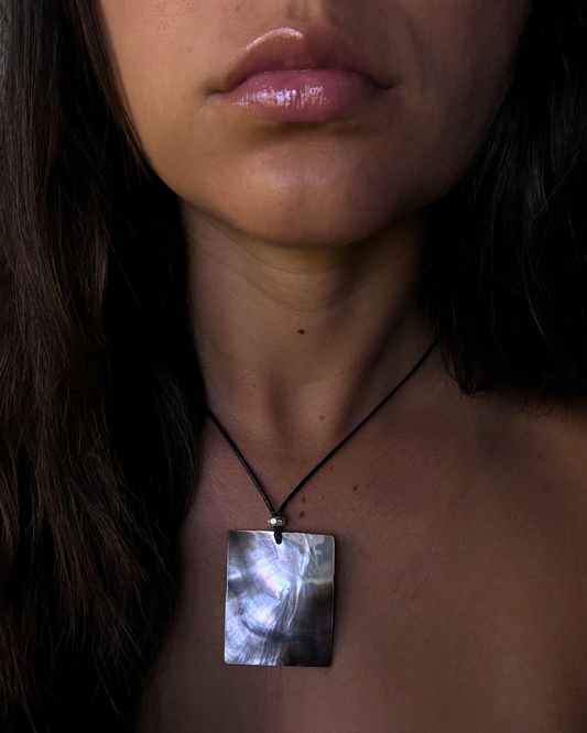Gaia Necklace - Cord Necklace with Rectangle MOP and Sterling Beads