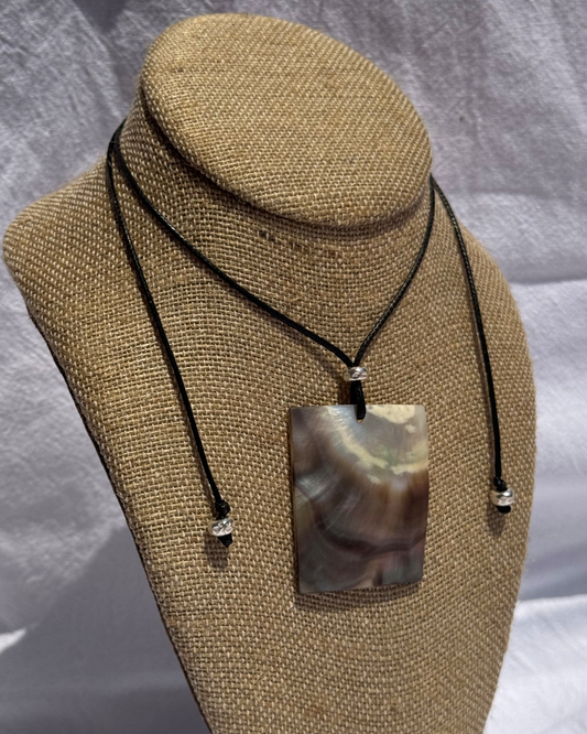 Gaia Necklace - Cord Necklace with Rectangle MOP and Sterling Beads