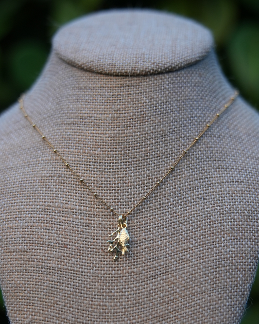 Handmade Custom Charm Necklace on a 14k gold-filled adjustable chain (16–18") with gold-filled findings. Choose charms like coral, shells, pearls, and more.