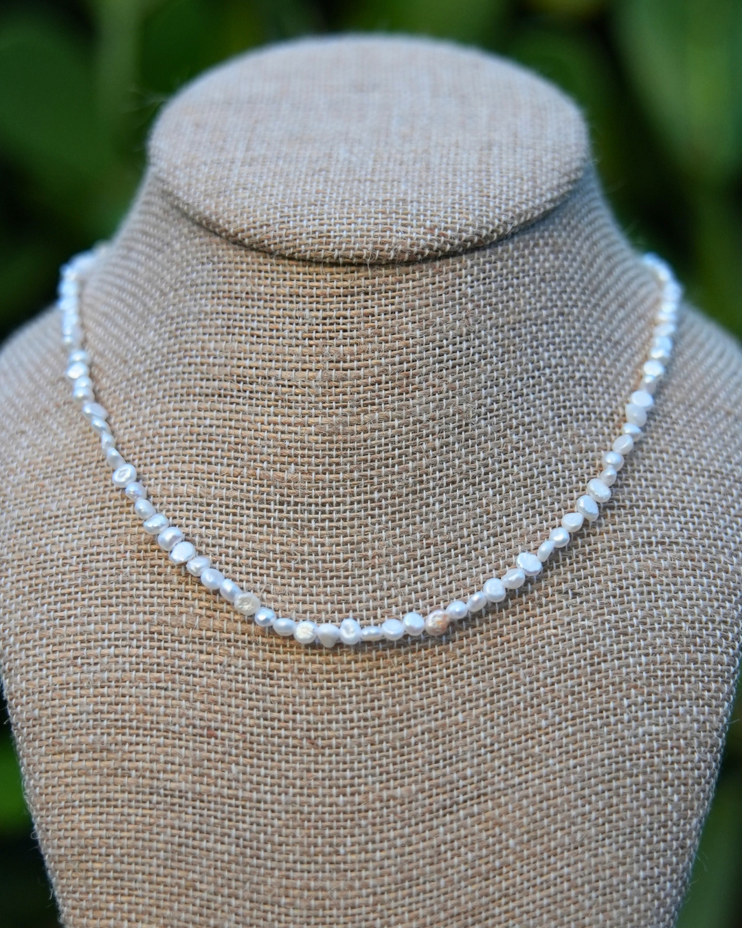 Handmade Pearl Choker featuring 4mm freshwater pearls on gold-filled findings, 14-inch necklace with 2-inch extender, unique and dainty.